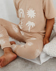 Palm Fan honey coloured printed leggings with elasticated waist by Bam Loves Boo
