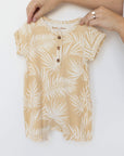 Hula Bamboo baby jumpsuit vintage palm leaves yellow and cream