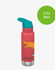 12oz (355ml) Kid's Classic Insulated Water Bottle with Flip Seal Sport Cap (Dino Skate Red)