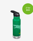 12oz (355ml) Kid's Classic Insulated Water Bottle with Flip Seal Sport Cap (Dino Skate Green)
