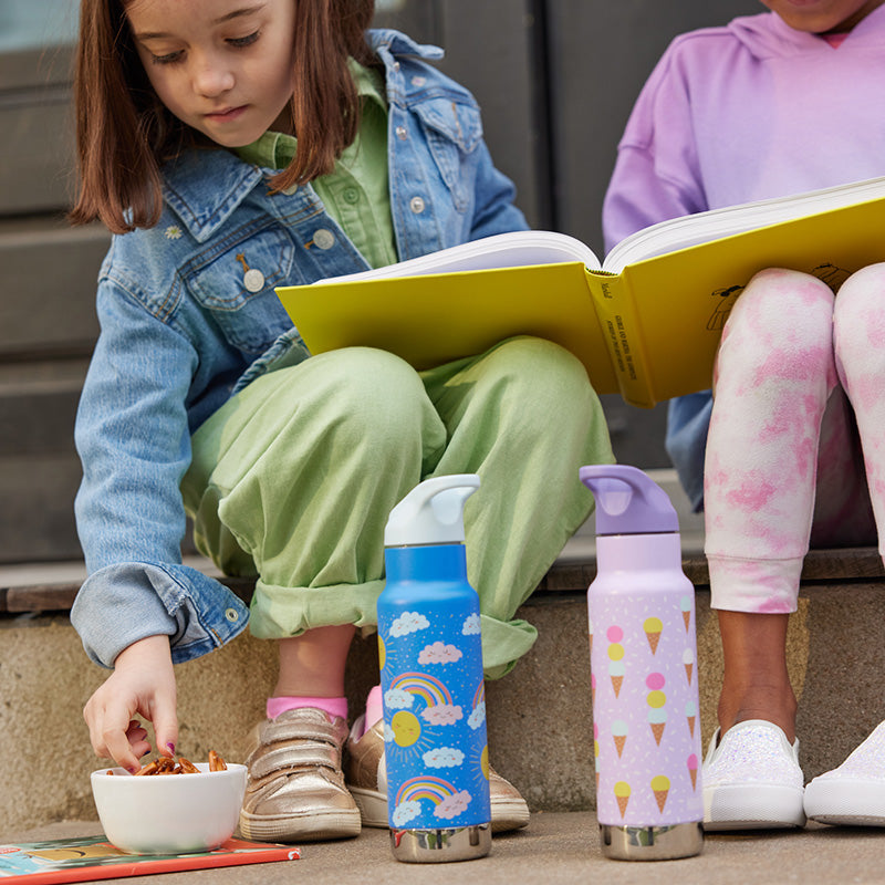 12oz (355ml) Kid's Classic Insulated Water Bottle with Flip Seal Sport Cap (Dino Skate Red)