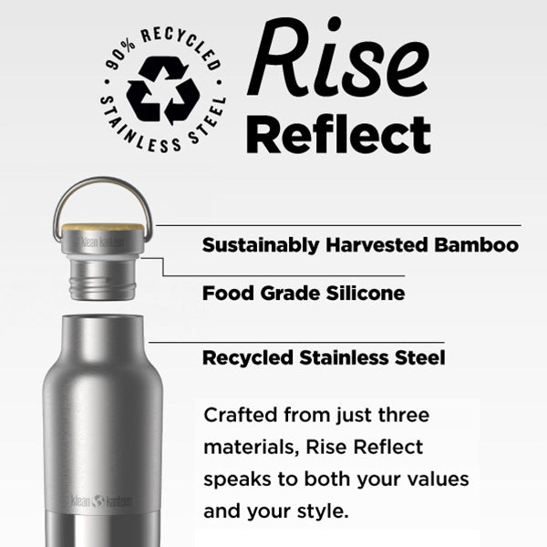 12oz (355ml) Rise Reflect Insulated Water Bottle with Bamboo Cap (Brushed Stainless)